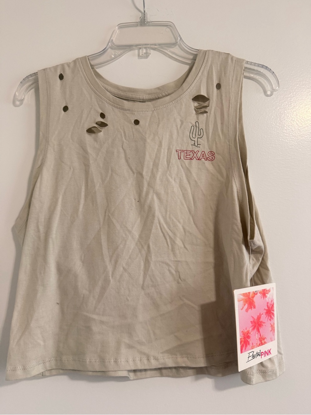 Women’s cropped Sleeveless Texas Cactus Tank Top - Light Beige